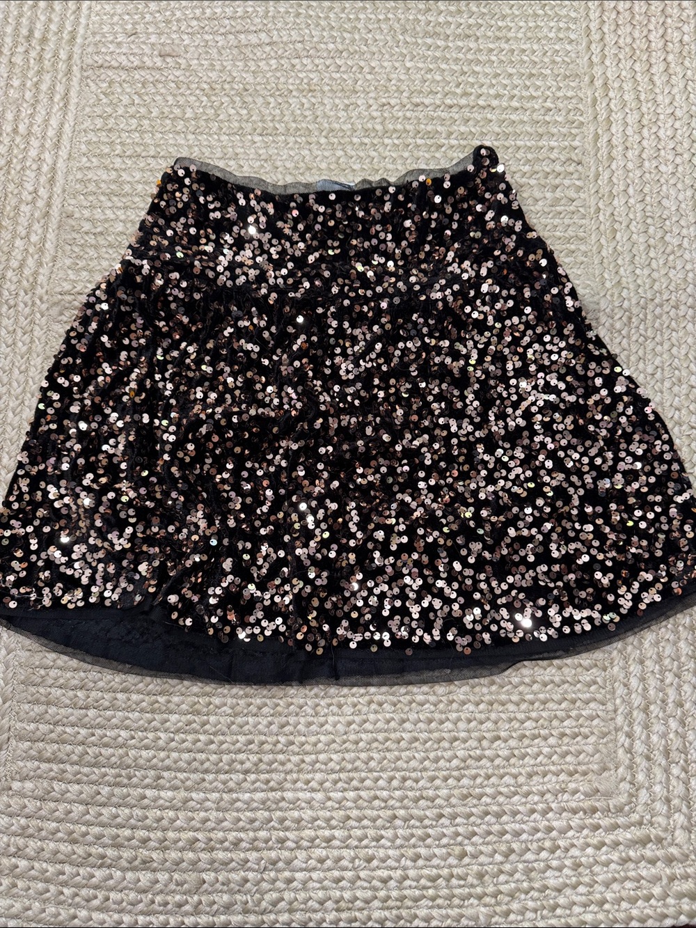 ZARA - Stunning.  Sequin A-Line Mini Skirt - Black with Rose Gold Sequins.